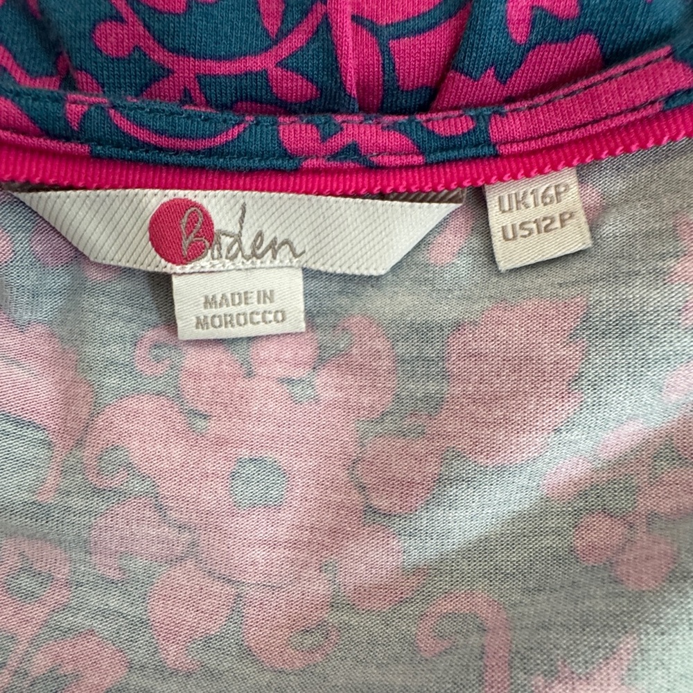 Boden Lola Wrap Jersey Dress Pink Navy Blue Floral Size 12P - Picture 10 of 13